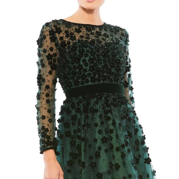 MAC DUGGAL 67007 EMBELLISHED ILLUSIONS HIGH NECK LONG SLEEVE emerlad DRESS sz 4 - Picture 4 of 5